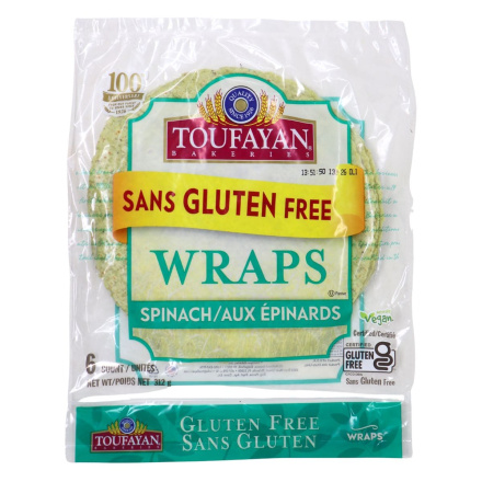 Toufayan Bakeries 9” Gluten Free Wraps Spinach Front of bag