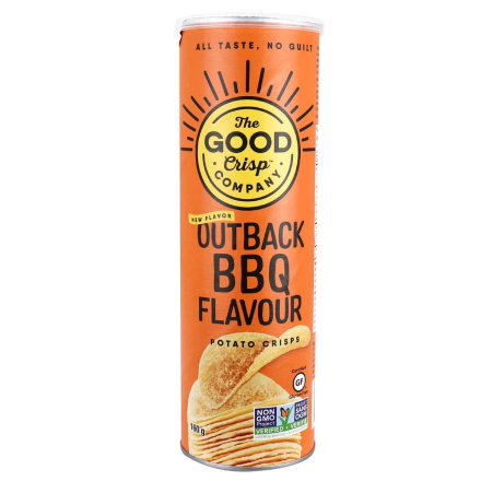Front of The Good Crisp Company Outback BBQ Flavour Potato Crisps, 160g