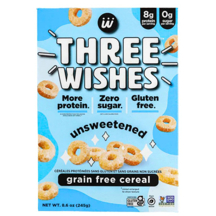 Front of Three Wishes Gluten-Free Protein Cereal Unsweetened - Gluten Free Protein Cereal - Grain Free Cereal - No Sugar Added Cereal