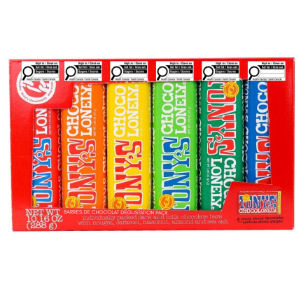 Front of Tony's Chocolonely Rainbow Tasting Pack, 6 Bars, 288g