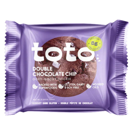 Front of Toto Gluten-Free Protein Cookie Double Chocolate Chip - Totos Cookies - Gluten Free High Protein Cookies - Vegan Cookies
