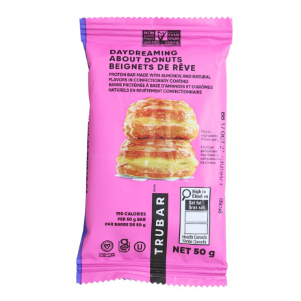 Front of TRUBAR Protein Bar Daydreaming About Donuts - Gluten Free Vegan Protein Bars - Vegan Protein Bars Canada - Best Tasting Protein Bars