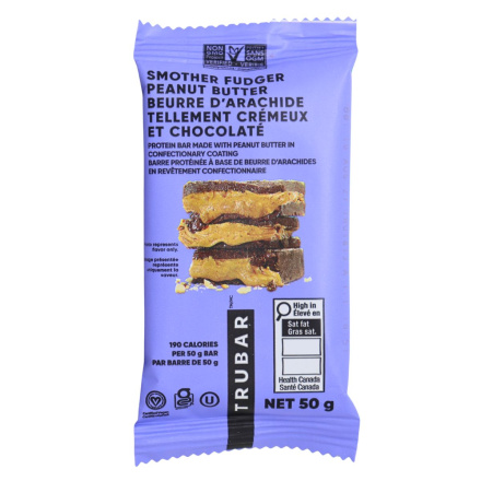 Front of TRUBAR Protein Bar Smother Fudger Peanut Butter - Gluten Free Vegan Protein Bars - Vegan Protein Bars Canada - Best Tasting Protein Bars
