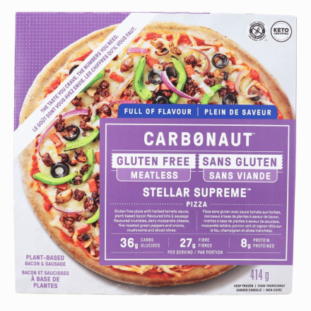 Front of Carbonaut Gluten-Free Pizza Meatless Stellar Supreme - Plant-Based Meat Pizza - Low-Carb Supreme Pizza - Keto-Friendly Pizza