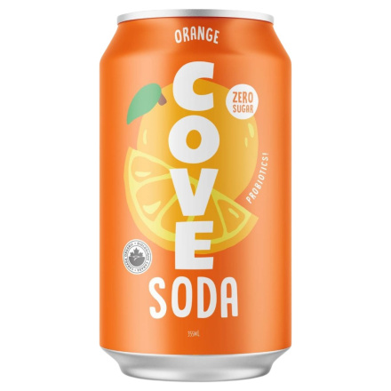 Front of Cove Zero Sugar Probiotic Soda Orange - Healthy Soda Alternatives - Healthy Soft Drinks - Probiotic Drinks For Gut Health