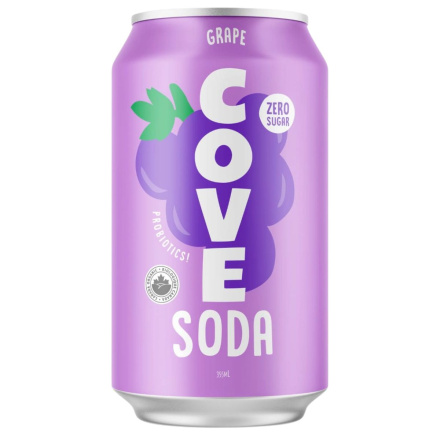 Front of Cove Zero Sugar Probiotics Soda Grape - Healthy Soda Alternatives - Healthy Soft Drinks - Probiotic Drinks For Gut Health
