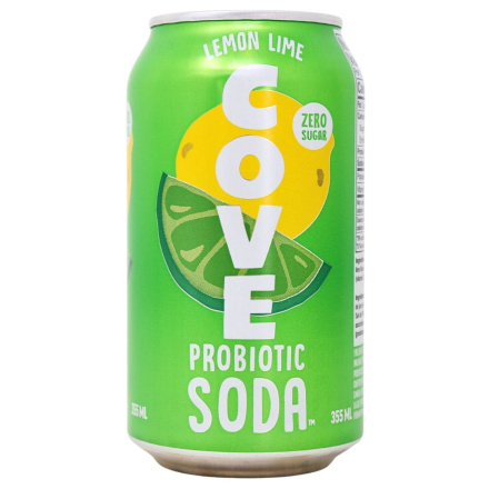 Front of Cove Zero Sugar Probiotic Soda Lemon Lime - Healthy Soft Drinks -Probiotic Drinks For Gut Health - Healthy Lime Soda