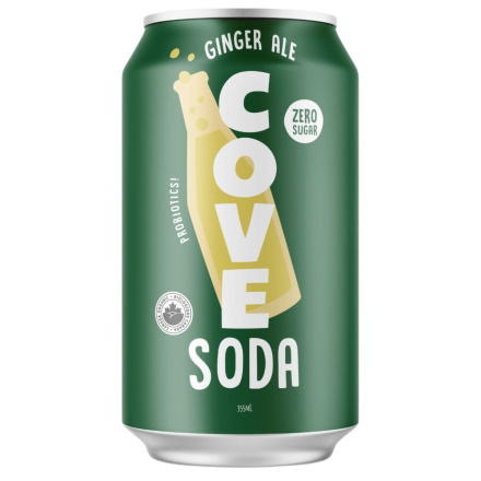 Front of Cove Soda Cove Drinks Gut-Healthy Probiotic Soda Zero Sugar Ginger Ale