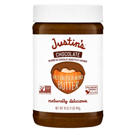 Front of Justin's Chocolate Hazelnut and Almond Butter - Non GMO Chocolate Nut Butter - Gluten Free Nut Spread - Healthy Hazelnut Butter