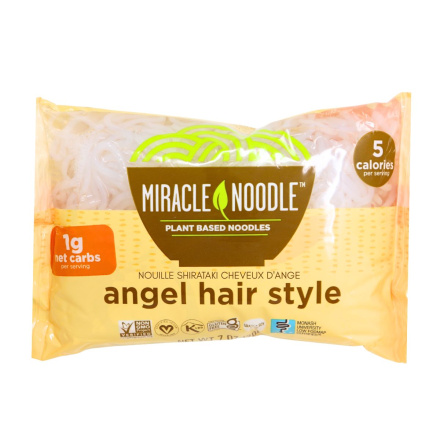 Front of Miracle Noodle Angel Hair Shirataki Noodle - Keto Pasta Noodles -Low Carb Pasta - Low Carb Pasta Brands