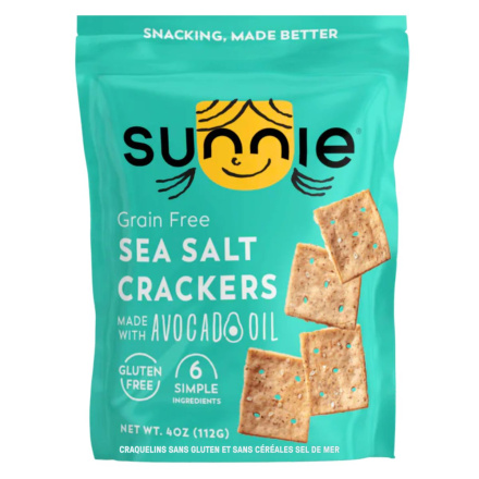 Front of Sunnie Snacks Gluten-Free Grain Free Crackers Sea Salt - Grain Free Crackers - Gluten Free Crackers - Crackers with Avocado Oil