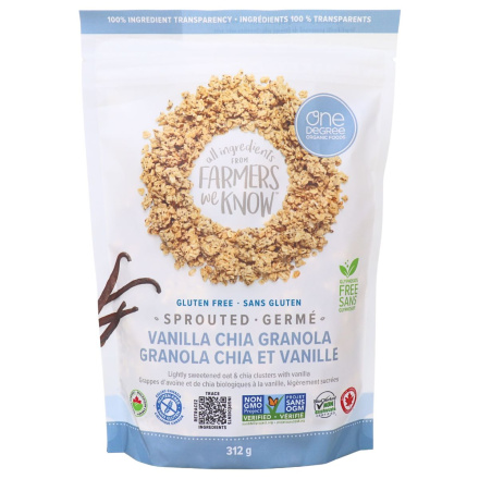 Front of One Degree Organic Gluten-Free Sprouted Granola Vanilla Chia - Healthy Vanilla Granola - Chia Seed Granola - Sunflower Seed Granola