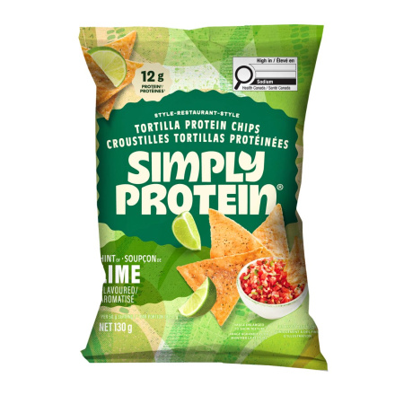 Front of Simply Protein Restaurant-Style Protein Tortilla Chips Hint Of Lime - High Protein Chips - Protein Tortilla Chips - Vegan Protein Chips - Gluten Free Protein Chips - Lime Chips