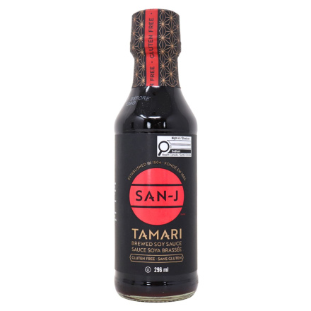Front of San-J Gluten-Free Tamari Soy Sauce - Gluten Free Soy Sauce Alternative - Gluten Free Sushi Sauce - Best Tamari Soy Sauce