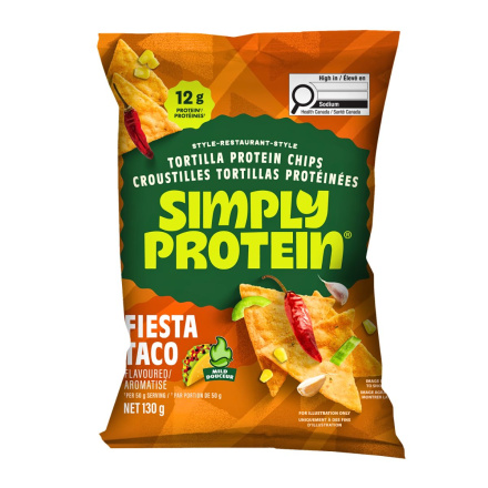 Front of Simply Protein Restaurant-Style Protein Tortilla Chips Fiesta Taco - Protein Tortilla Chips Canada-  SimplyProtein Chips Canada - Fiesta Taco Chips