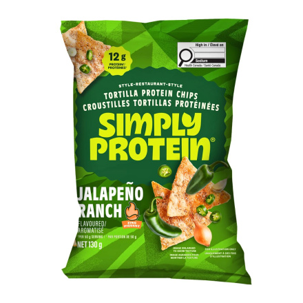 Front of Simply Protein Restaurant-Style Protein Tortilla Chips Jalapeno Ranch - Protein Tortilla Chips Canada - SimplyProtein Chips Canada - Jalapeno Ranch Chips
