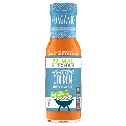 Front of Primal Kitchen Organic & Unsweetened Golden BBQ Sauce - vegan bbq sauce - organic bbq sauce - keto barbecue sauce