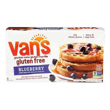 Front of Vans Waffles - Gluten Free Waffles - Frozen Gluten Free Waffles - Healthy Frozen Waffles - Gluten Free Blueberry Waffles