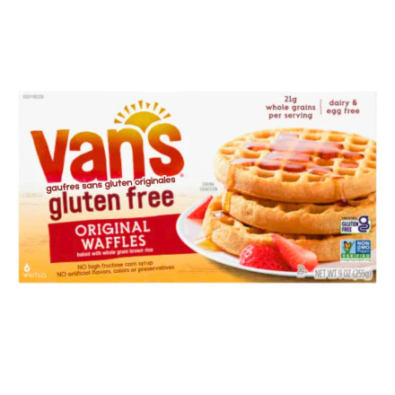 Front of Vans Waffles - Gluten Free Waffles - Frozen Gluten-Free Waffles - Healthy Frozen Waffles - Dairy-Free Waffles - Egg-Free Waffles - Original Waffles