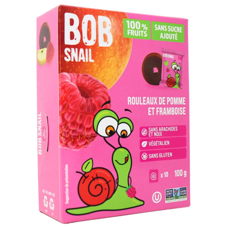 Front of Bob Snail Healthy Fruit Snack Natural Dried Fruit Roll Ups Fruit Leather Apple Raspberry - Fruit Snacks For Kids - Fruit Strips
