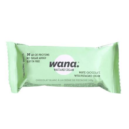 Wana Gluten-Free Waffand'Cream Functional Protein Bar White Chocolate With Pistachio Cream, 43g - Chocolate Bar Protein, Gluten Free Protein Bars, Wana Protein Bar