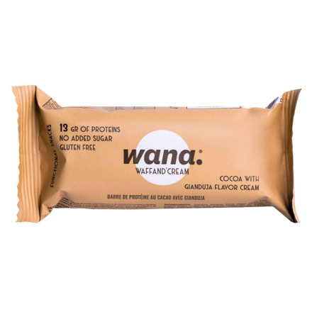 Front of Wana Protein Wafer Bar - Gluten Free Protein Bar - Gianduja Chocolate - Wana Waff And Cream Bar