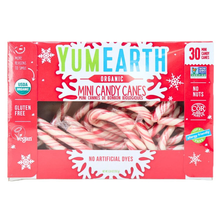 Front of YumEarth Organic Mini Candy Canes - Allergen Free Candy - Gluten Free Christmas Candy - Vegan Christmas Candy