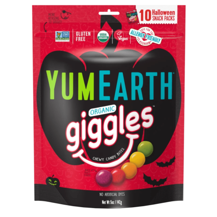 Front of YumEarth Organic Giggles Chewy Candy Bites Halloween Snack Packs, 10 Snack Packs