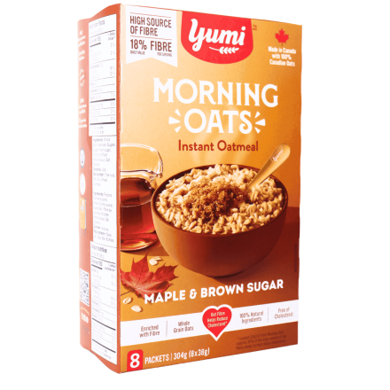 Yumi Organics High Fibre Instant Morning Oats Maple & Brown Sugar, 8 Pack