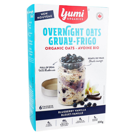 Front of Yumi Organics Organic Overnight Oats Blueberry Vanilla, 330g