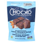 Front of ChocXO 85% Dark Chocolate Snaps Coconut, Almonds & Sea Salt - Gluten Free Chocolate Snacks - Less Sugar Snacks To-Go, Chocolate Organic