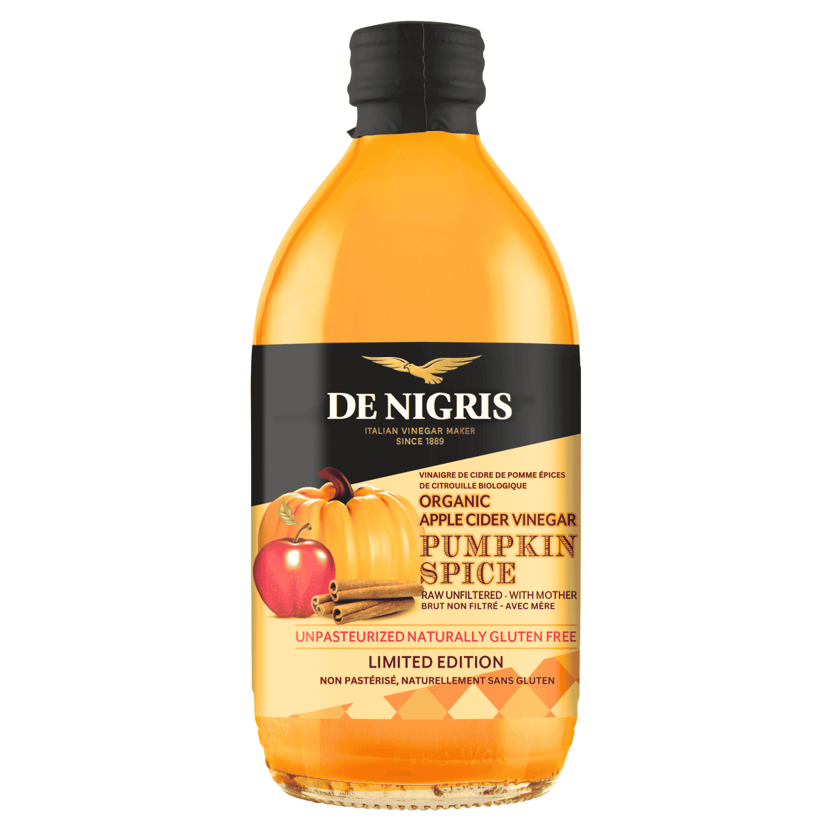 De Nigris Organic Apple Cider Vinegar With Mother Pumpkin Spice, 500mL