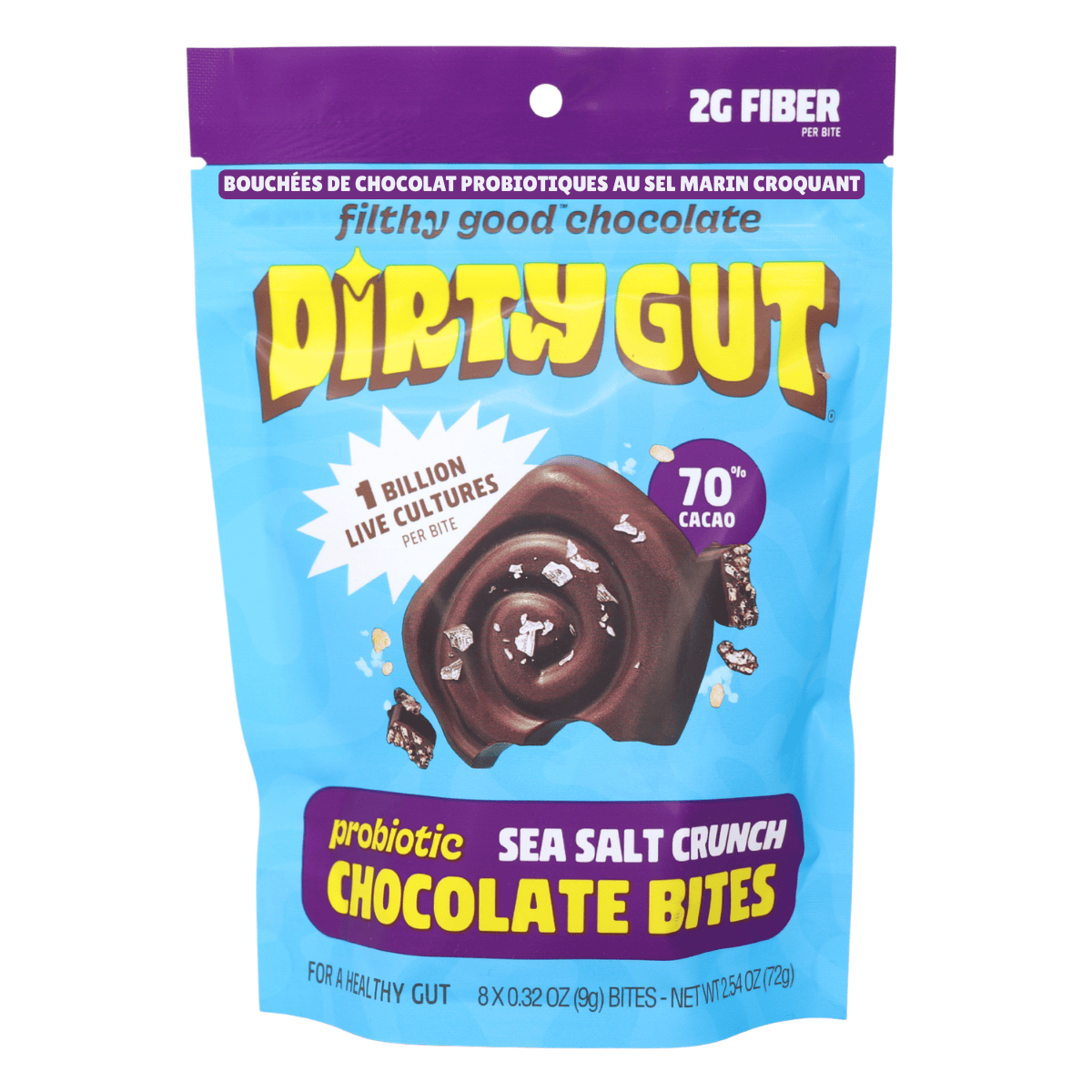 Dirty Gut Probiotic Chocolate Bites Sea Salt Crunchy, 72g