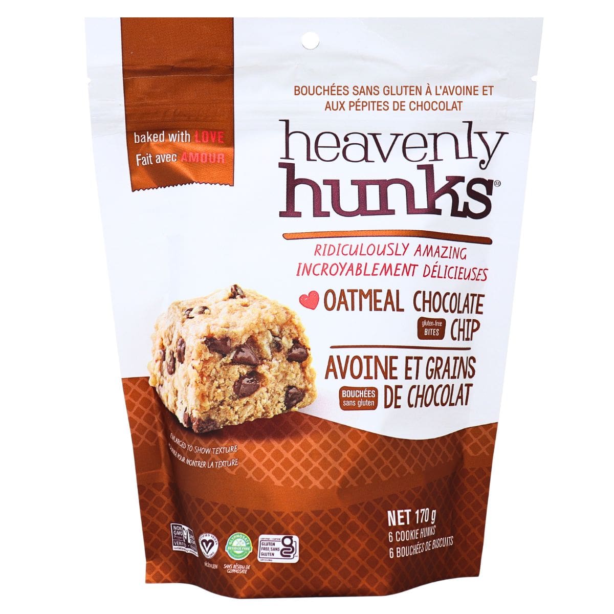 Heavenly Hunks Gluten-Free Bites Oatmeal Chocolate Chip, 170g