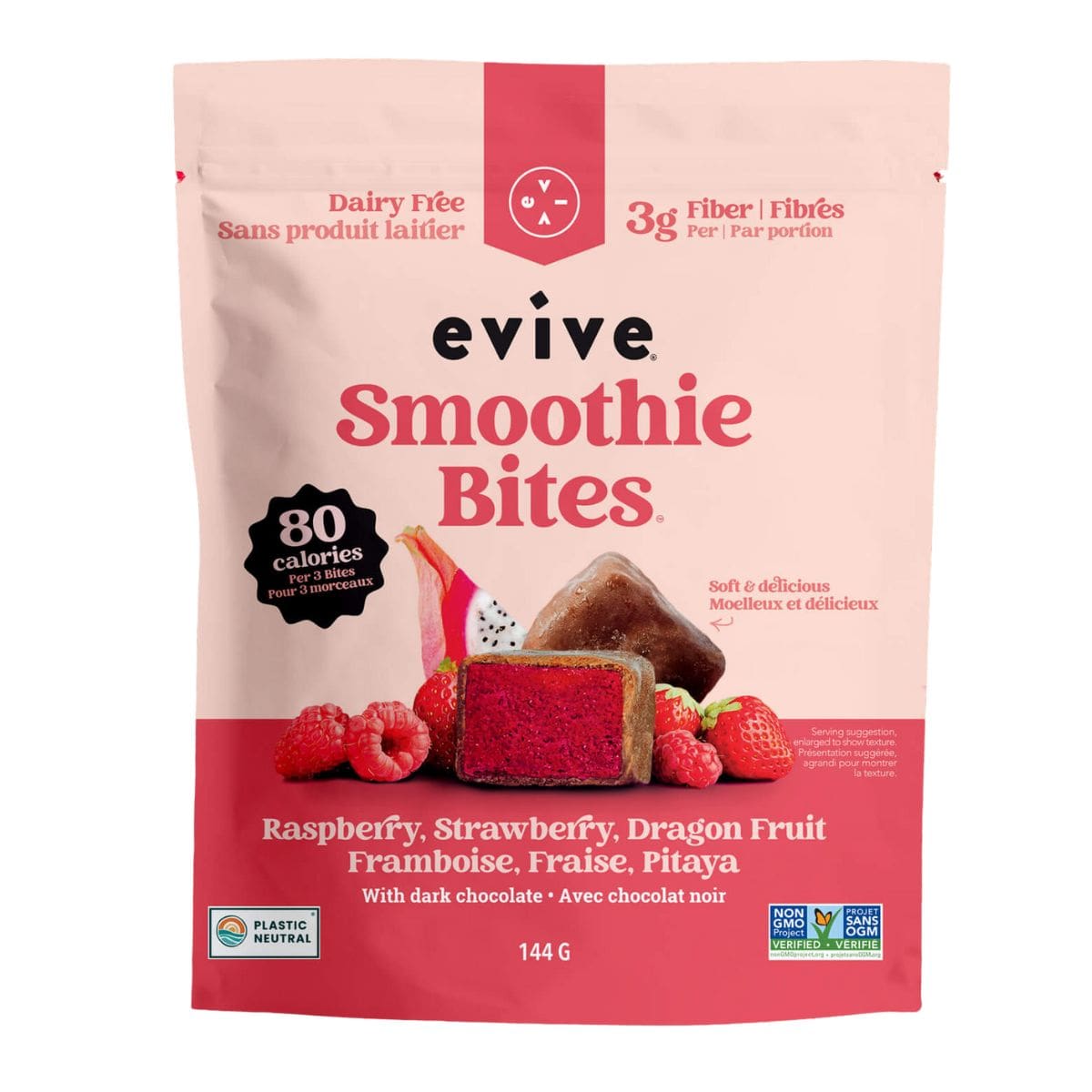 Evive Chocolate-Covered Smoothie Bites Raspberry, Strawberry &amp; Dragon Fruit, 180 g
