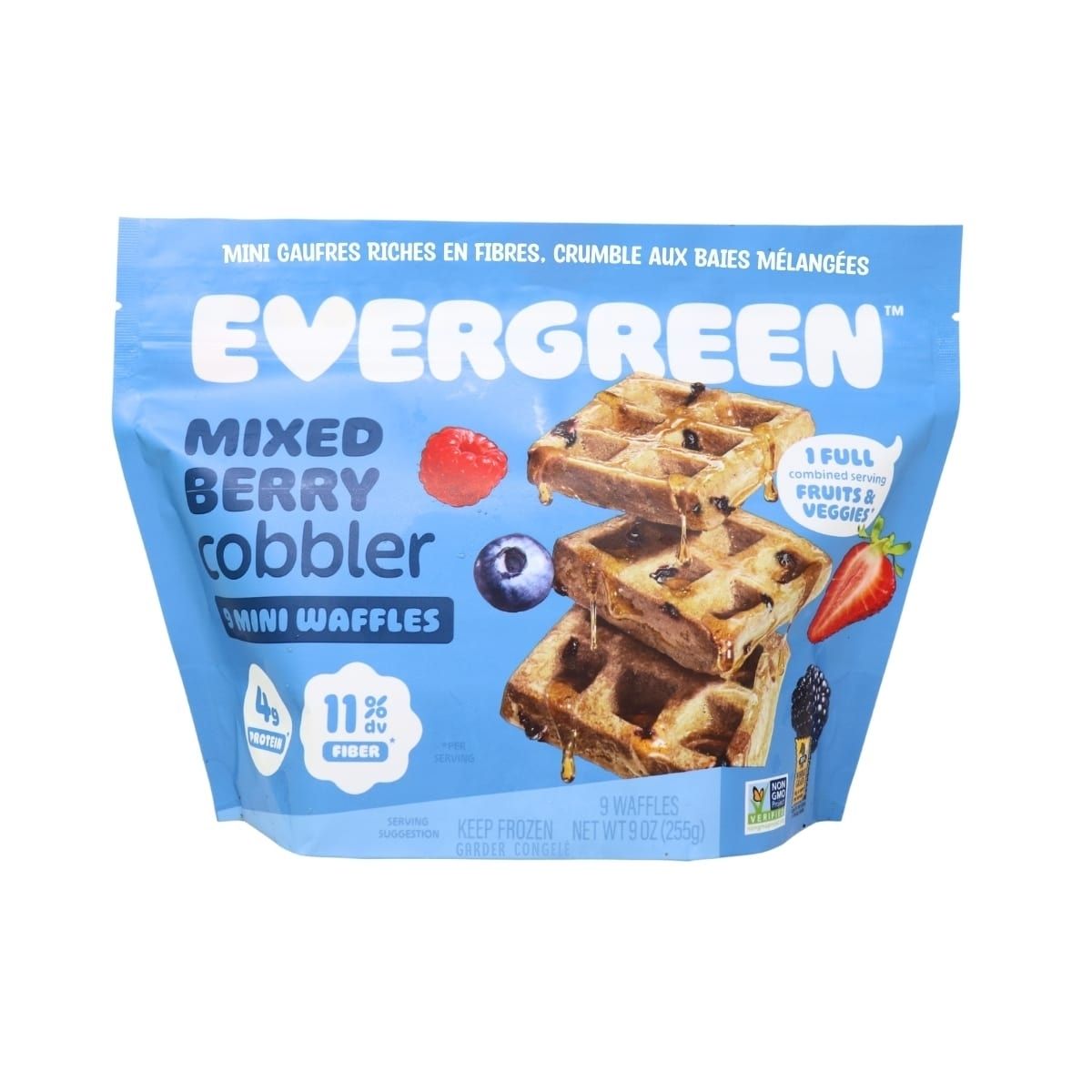 Evergreen High-Fibre Mini Waffles Mixed Berry Cobbler, 9 Pack