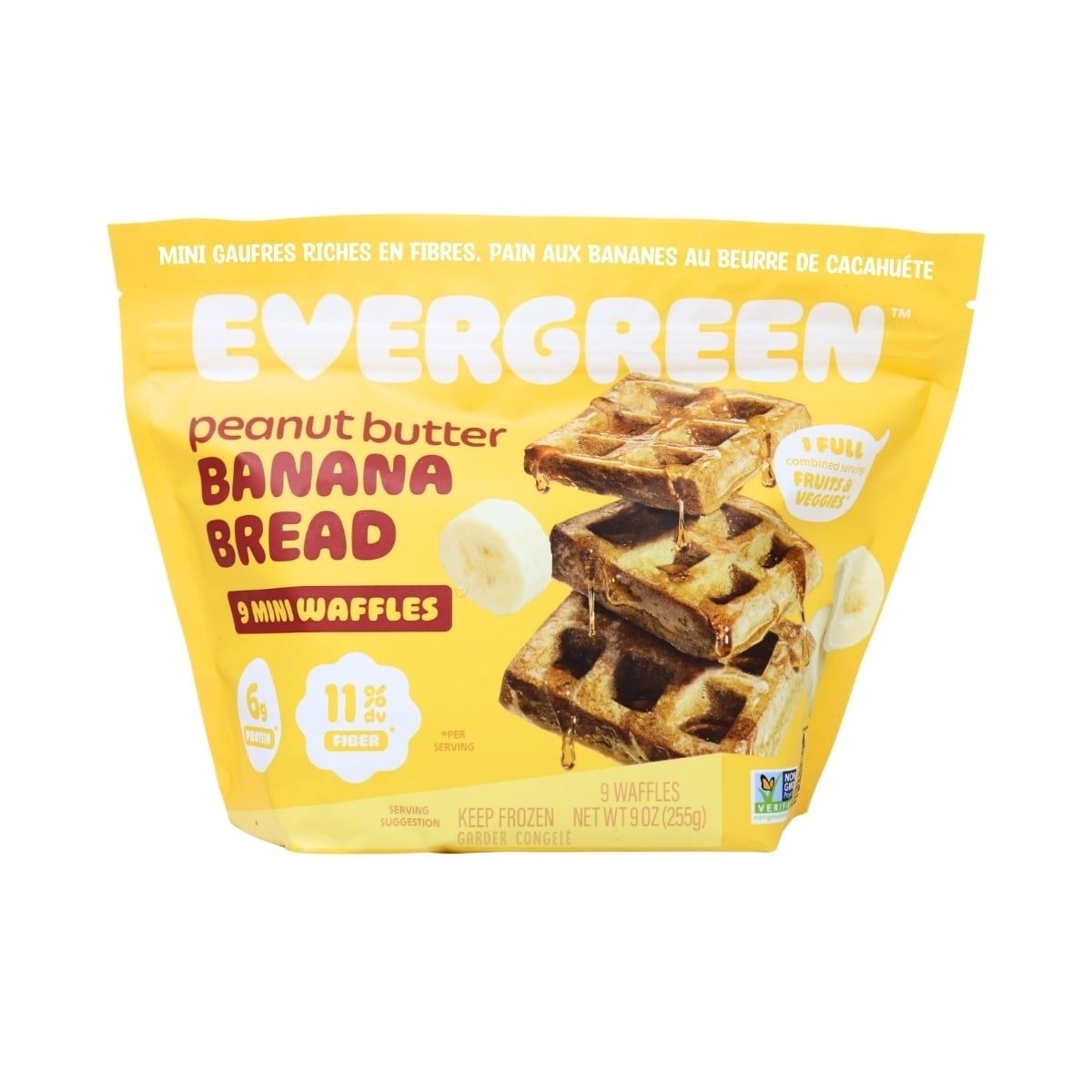 Evergreen High-Fibre Mini Waffles Peanut Butter Banana Bread, 9 Pack