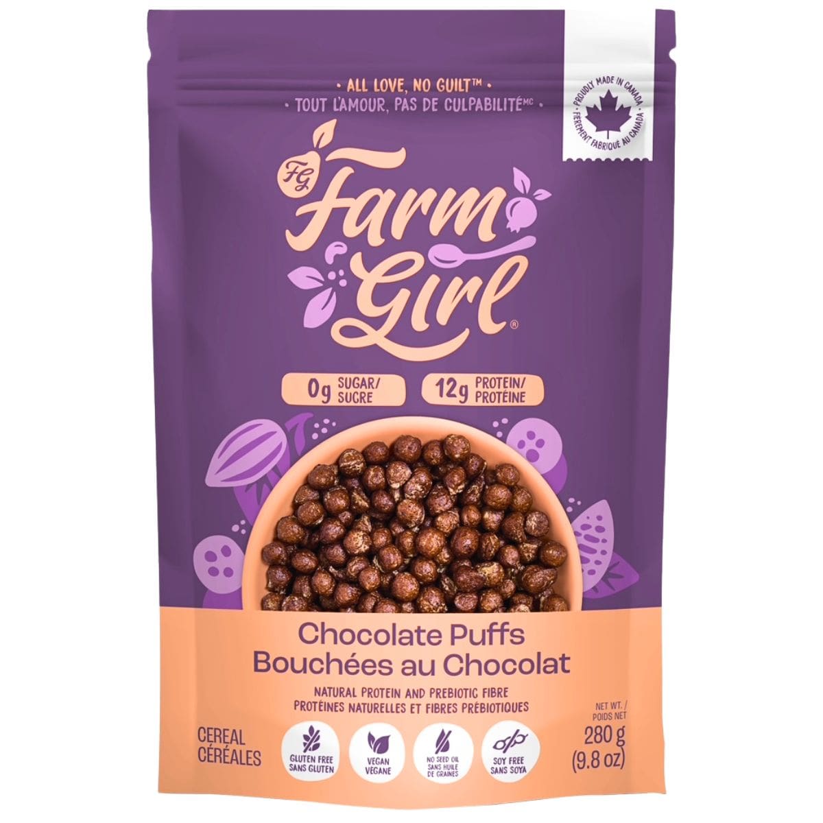 Farm Girl High-Protein Cereal Chocolate Puffs, 280 g