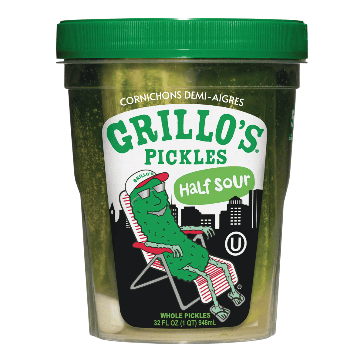 Grillo’s Pickles Whole Pickle Half Sour, 946mL