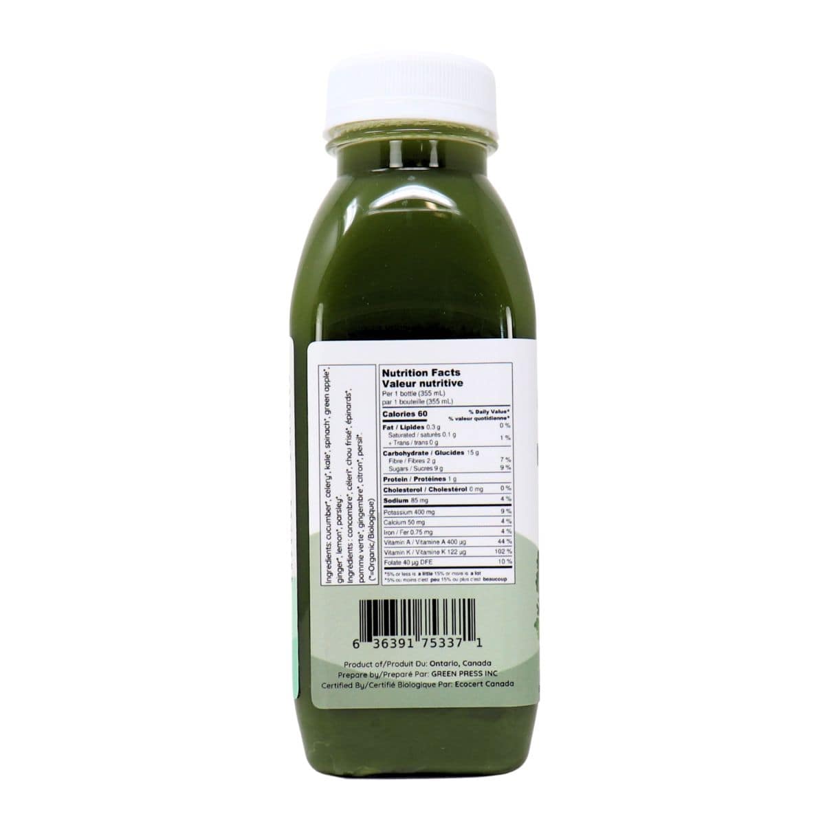 Green Press Organic Cold-Pressed Juice Mean Greens, 355 mL
