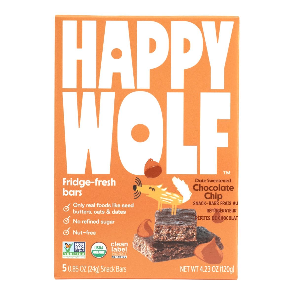 Happy Wolf Organic Kids Refrigerated SnackBars Chocolate Chip, 5 Bars