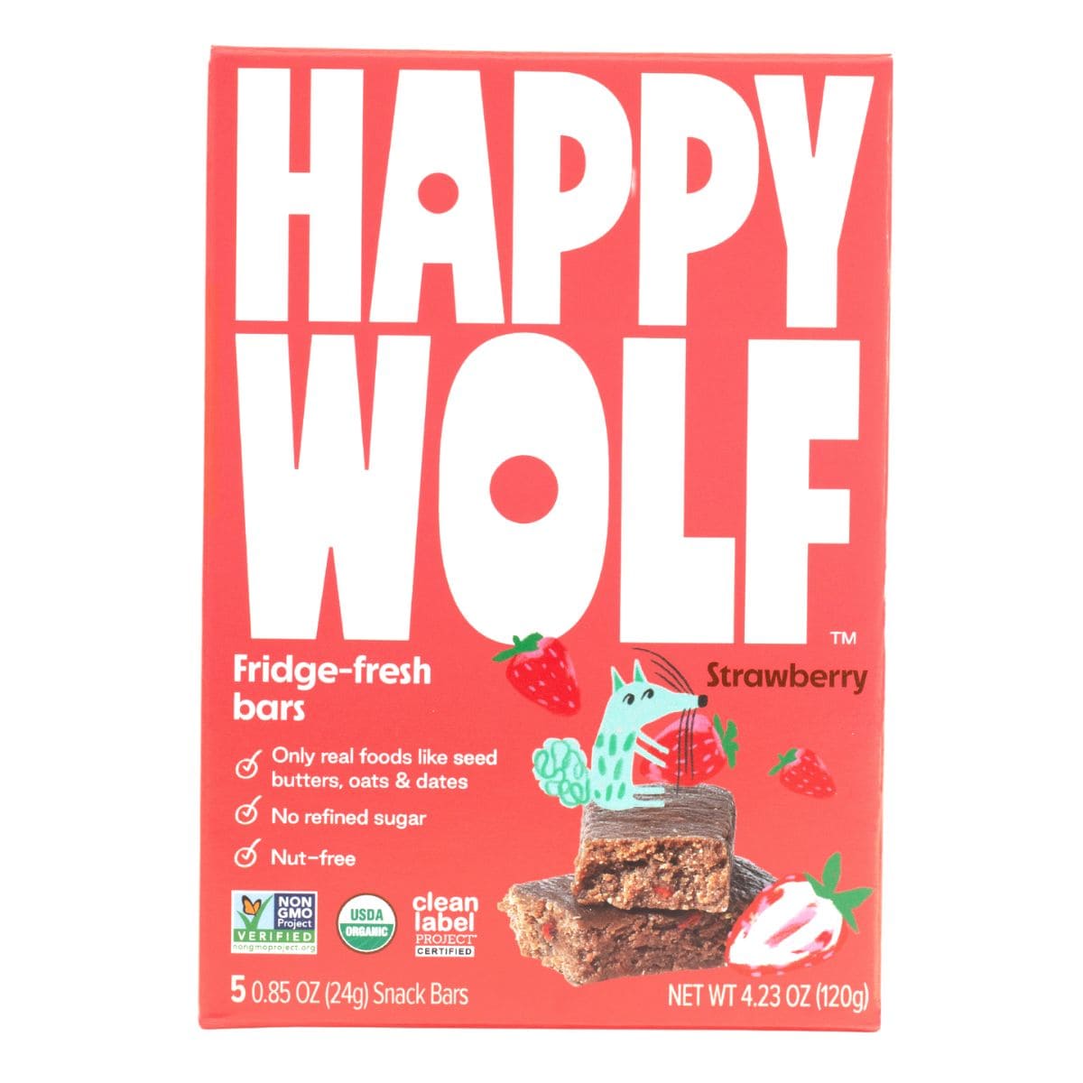 Happy Wolf Organic Kids Refrigerated SnackBars Strawberry, 5 Bars