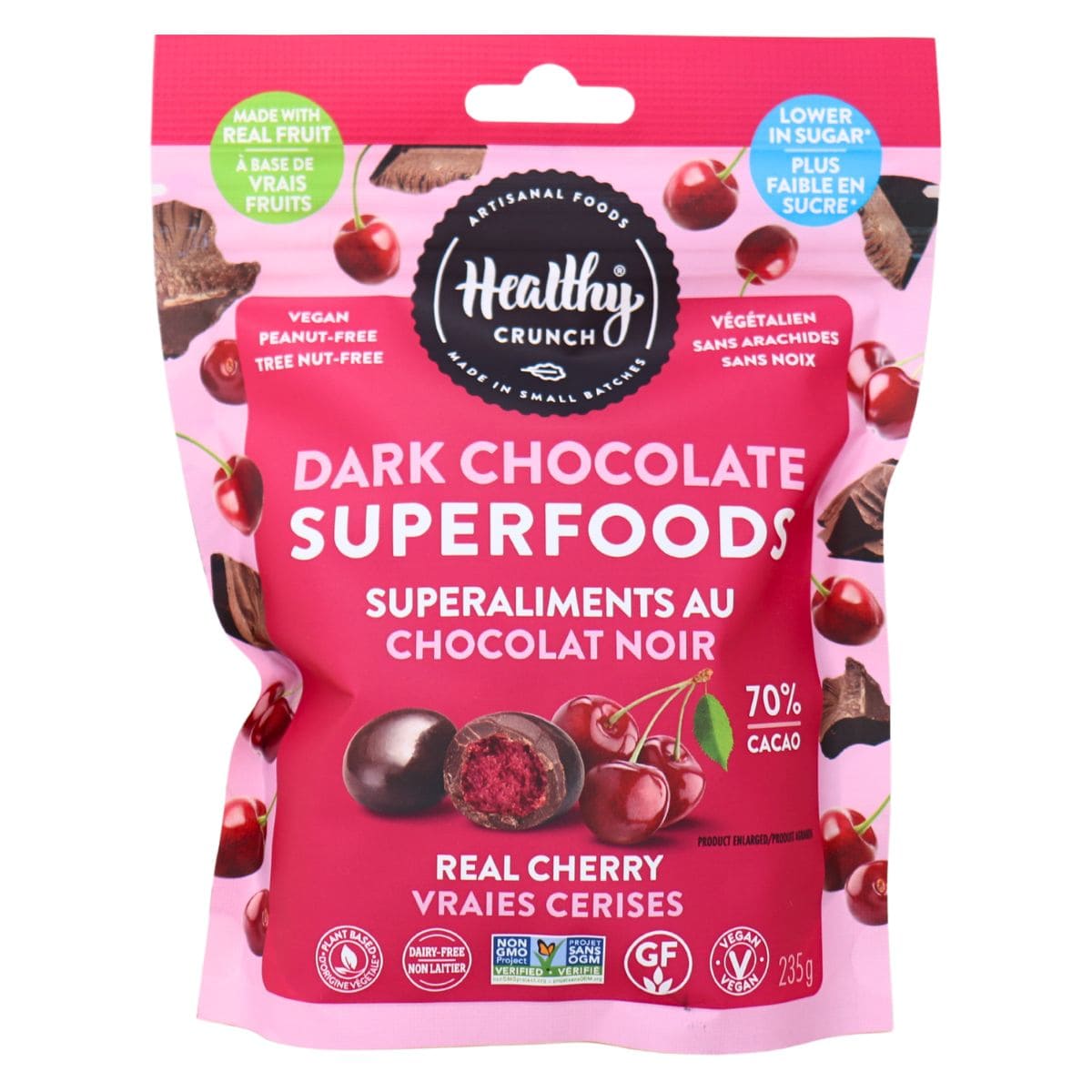 Healthy Crunch Vegan Dark Chocolate Superfoods Real Cherry, 235g