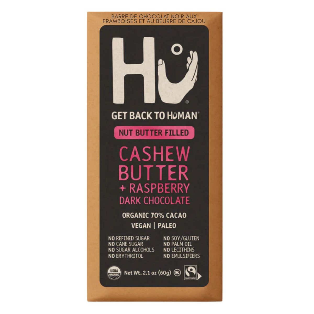 Hu Kitchen Cashew Butter and Raspberry Dark Chocolate Bar, 60g