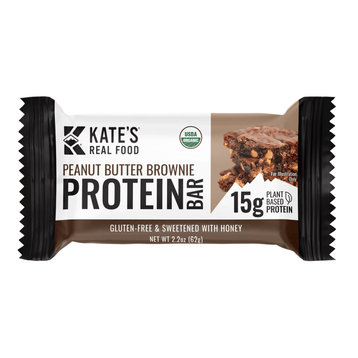 Kates Real Food Gluten-Free Protein Bar Peanut Butter Brownie, 62g
