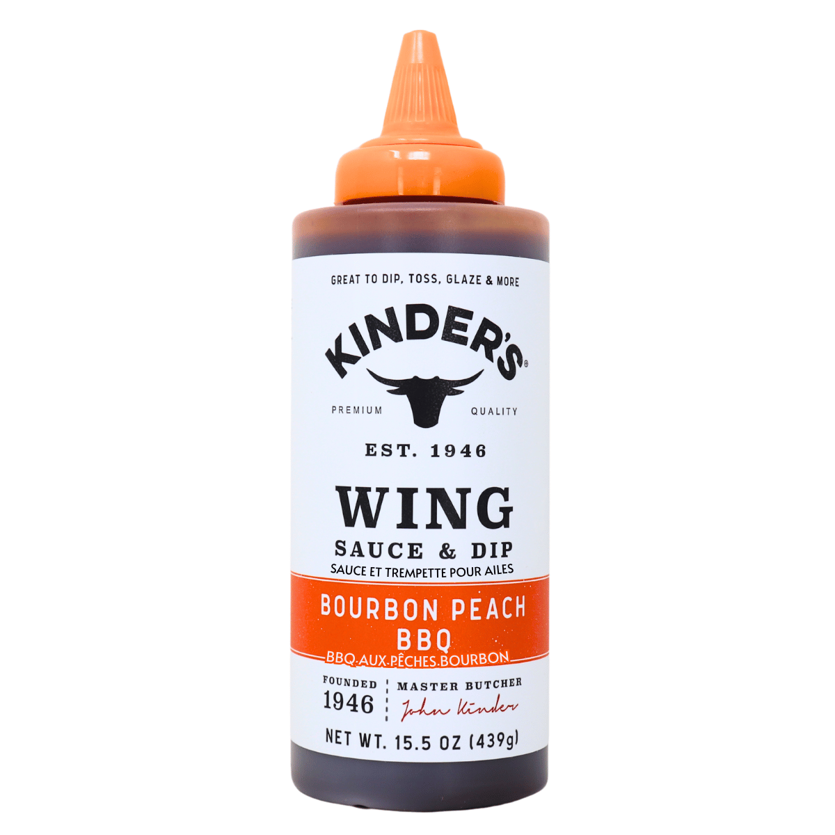 Kinder’s Premium Wing Sauce &amp; Dip Bourbon Peach BBQ, 439g