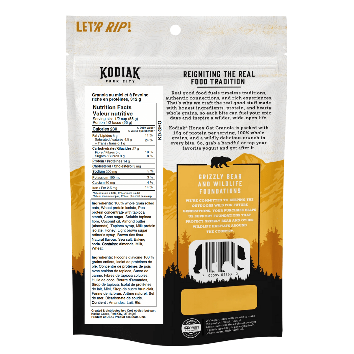 Kodiak High-Protein Granola Honey Oat, 312g