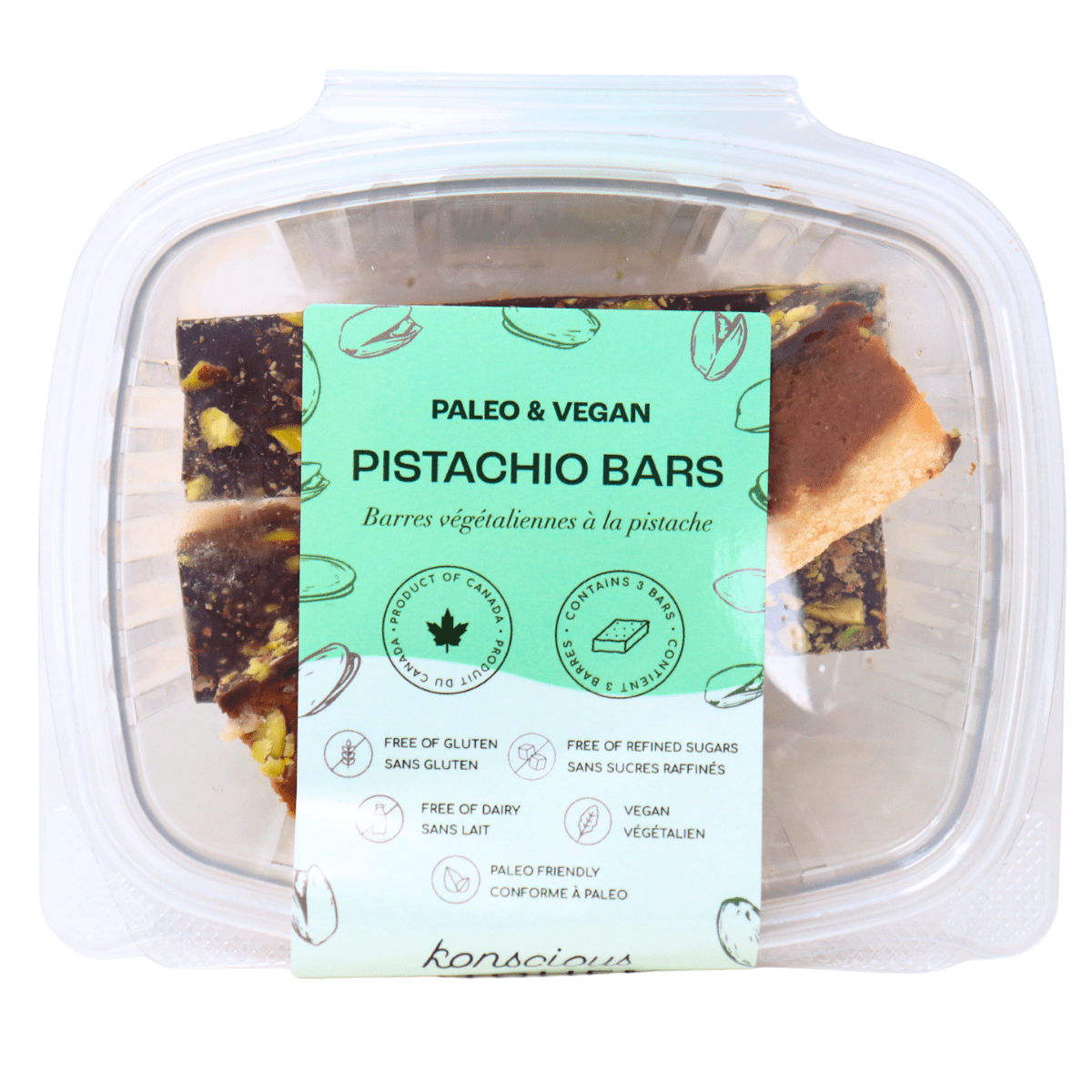 Konscious Kitchen Paleo &amp; Vegan Pistachio Bars, 3-Pack