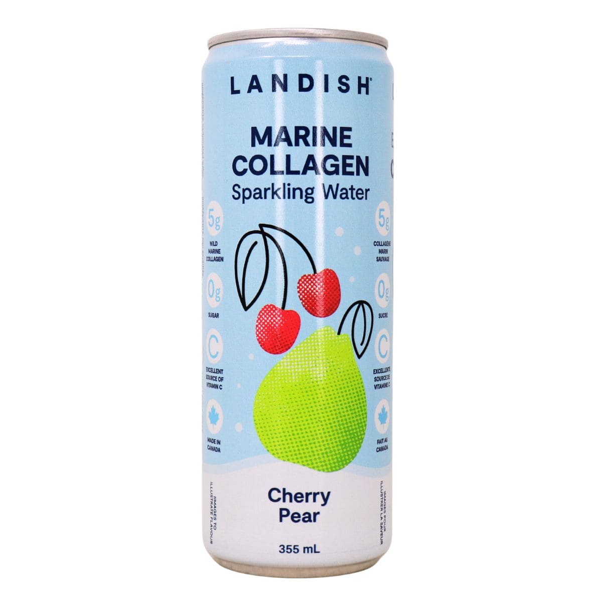Landish Marine Collagen Sparkling Water Cherry Pear, 355 mL