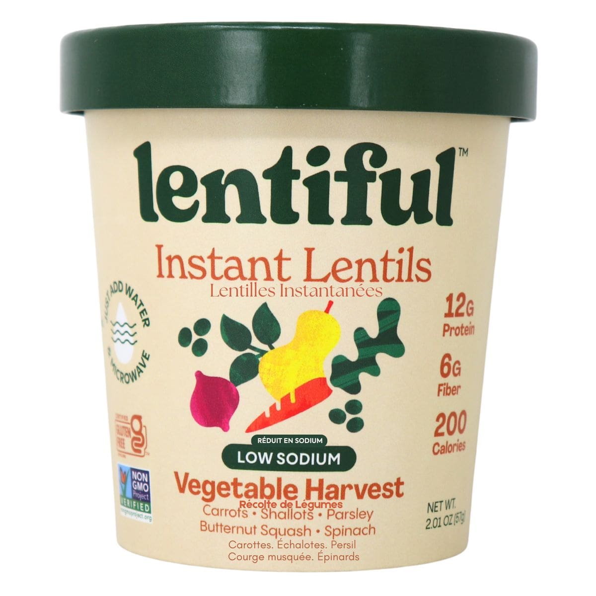 Lentiful Instant Lentils Low Sodium Vegetable Harvest, 57 g